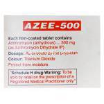 Azee-500 アジー、ジェネリックジスロマック、アジスロマイシン500mg 箱裏面